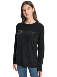 dkny γυναικεία μπλούζα πλεκτή με ανάγλυφο λογότυπο με παγιέτα - dj4r0407 μαύρο