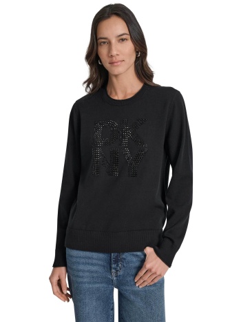 dkny γυναικεία μπλούζα πλεκτή με ανάγλυφο λογότυπο με στρας
