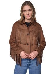 dkny γυναικείο jacket με κρόσσια - dj6j6238 καφέ