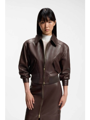 hugo γυναικείo δερμάτινο bomber jacket cropped relaxed fit