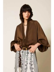 twinset γυναικείο jacket με ballon μανίκια - 262tp2132 καφέ