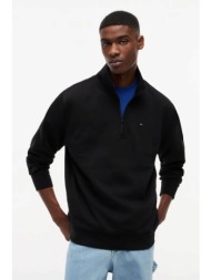 tommy jeans ανδρική μπλούζα φούτερ με 1/2 φερμουάρ και λογότυπο regular fit - dm0dm20339 μαύρο