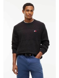 tommy jeans ανδρικό πουλόβερ textured με λογότυπο regular fit - dm0dm23571 μαύρο