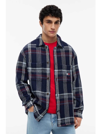 tommy jeans ανδρικό overshirt textured με καρό σχέδιο και