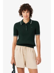 lacoste γυναικεία πλεκτή μπλούζα πόλο με cable knit pattern και κεντημένο λογότυπο regular fit - af0