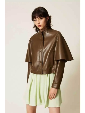 twinset γυναικείο faux leather jacket σε στυλ κάπας 