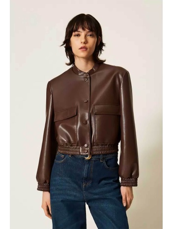 twinset γυναικείο faux leather jacket με κουμπιά 