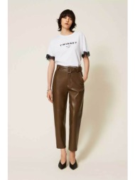 twinset γυναικείο παντελόνι από faux δέρμα με ζώνη - 262tp2051 λαδί