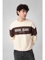 guess ανδρική μπλούζα φούτερ με contrast φάσα με λογότυπο relaxed fit - m4bq39k9v31 κρέμ