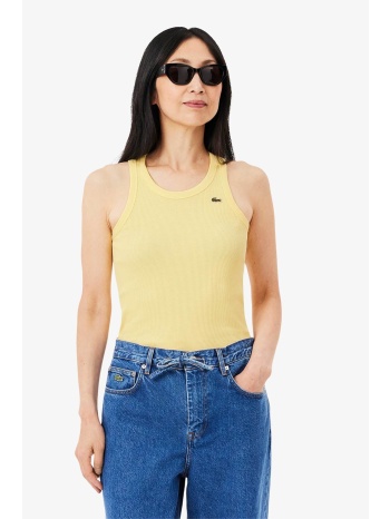 lacoste γυναικεία μπλούζα αμάνικη ribbed με κεντημένο