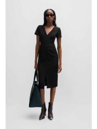 hugo boss γυναικείο midi φόρεμα μονόχρωμο με σκίσιμο μπροστά `κalamara` - 50508611 μαύρο