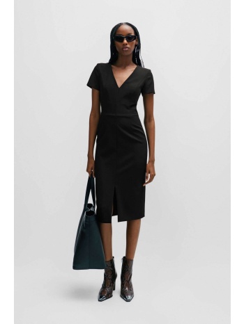 hugo boss γυναικείο midi φόρεμα μονόχρωμο με σκίσιμο σε προσφορά
