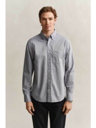 gant ανδρικό πουκάμισο poplin button down με τσέπη και κεντημένο λογότυπο regular fit - 3000100 γκρι