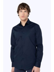 the bostonians ανδρικό πουκάμισο poplin μονόχρωμο slim fit `elastic` - acp0606 μπλε σκούρο
