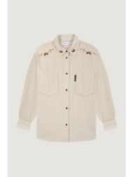 maison labiche γυναικείο πουκάμισο κοτλέ με κέντημα `monselet birds` - aawmonseletbird εκρού
