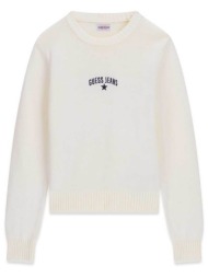 guess γυναικείο πουλόβερ με κεντημένο λογότυπο regular fit - w6yr40z1074 λευκό