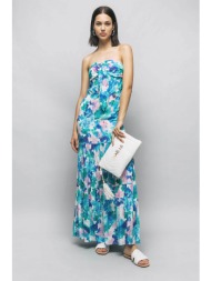 gaelle γυναικείο maxi φόρεμα στράπλες με floral print - gbdp16196