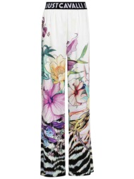just cavalli γυναικεία παντελόνα με contrast floral print και σατέν όψη - 76paa120ns440 πολύχρωμο
