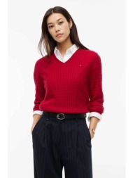 tommy hilfiger γυναικείο πουλόβερ με cable knit pattern και κεντημένο λογότυπο regular fit - ww0ww44