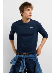 pepe jeans ανδρική μακρυμάνικη μπλούζα με logo print slim fit `original basic` - pm508211 μπλε σκούρ
