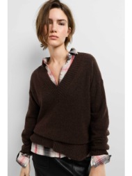 pepe jeans γυναικείο πουλόβερ με v regular fit `ashley` - pl7000218 καφέ σκούρο
