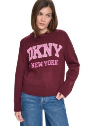 dkny γυναικεία μπλούζα πλεκτή με κεντημένο λογότυπο - dj6r0768 μπορντό