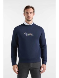 harmont & blaine ανδρική μπλούζα φούτερ ribbed με λογότυπο regular fit - frr251021944 μπλε σκούρο