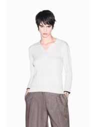 armani exchange γυναικεία πλεκτή μπλούζα πόλο με κασμίρι regular fit - xw002886af25935 μπεζ