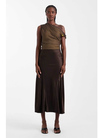 topshop γυναικεία midi φούστα σατέν `maya` - 31001621 καφέ