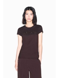 armani exchange γυναικείο t-shirt με λογότυπο slim fit - xw002547af23955 καφέ σκούρο