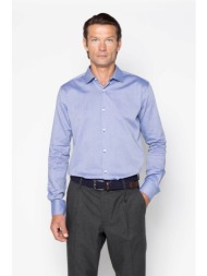 the bostonians ανδρικό πουκάμισο μονόχρωμο slim fit `dobby` - acp2128 μπλε