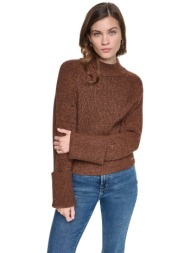 dkny γυναικεία μπλούζα πλεκτή μονόχρωμη - dj6r0820 καφέ