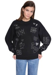 dkny γυναικεία μπλούζα φούτερ με print - dj6t1840 μαύρο