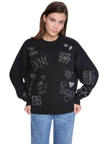 dkny γυναικεία μπλούζα φούτερ με print - dj6t1840 μαύρο σε προσφορά