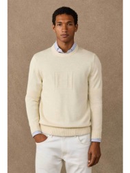 hackett ανδρικό πουλόβερ με ανάγλυφο monogram classic fit - hm7000216 εκρού
