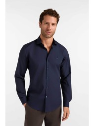 harmont & blaine ανδρικό πουκάμισο poplin με κεντημένο λογότυπο narrow fit - cnr001012523i μπλε σκού