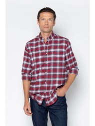 the bostonians ανδρικό πουκάμισο flannel button down με καρό σχέδιο και τσέπη με κεντημένο λογότυπο 