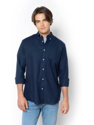 the bostonians ανδρικό πουκάμισο button down με τσέπη και λογότυπο regular fit `twill` - aap2341 μπλ
