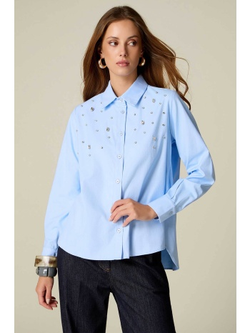 oltre γυναικείο πουκάμισο oversized μονόχρωμο με στρας 