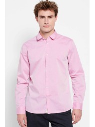 funky buddha ανδρικό βαμβακερό πουκάμισο μονόχρωμο με πιέτα πίσω - fbm007-012-05 ροζ