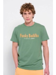 funky buddha ανδρικό βαμβακερό t-shirt μονόχρωμο με contrast logo print και logo label στο πλάι - fb