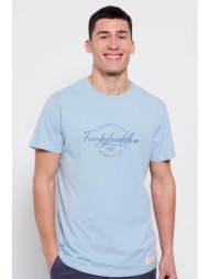 funky buddha ανδρικό βαμβακερό t-shirt με contrast logo and letter print - fbm007-025-04 γαλάζιο