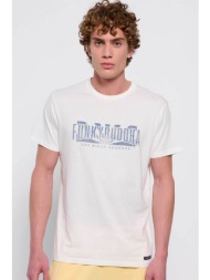 funky buddha ανδρικό βαμβακερό t-shirt μονόχρωμο με faded logo print μπροστά - fbm007-037-04 κρέμ