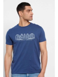 funky buddha ανδρικό βαμβακερό t-shirt μονόχρωμο με faded logo print μπροστά - fbm007-037-04 μπλε
