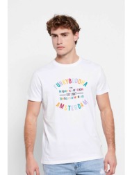 funky buddha ανδρικό βαμβακερό t-shirt μονόχρωμο με πολύχρωμο lettering μπροστά - fbm007-035-04 λευκ