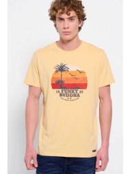 funky buddha ανδρικό βαμβακερό t-shirt μονόχρωμο με sunset print και logo patch - fbm007-038-04 κίτρ