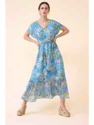 orsay γυναικείο maxi φόρεμα floral με ζώνη στη μέση - 462112-556000 γαλάζιο