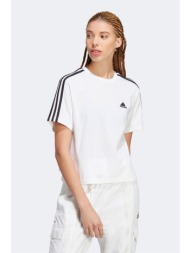 adidas γυναικείο t-shirt cropped με contrast κεντημένο λογότυπο `essentials 3-stripes` - hr4915 λευκ