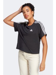 adidas γυναικείο t-shirt cropped με κεντημένο λογότυπο και στρογγυλή λαιμόκοψη `essentials 3-stripes