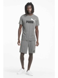 puma ανδρικό αθλητικό σορτς μονόχρωμο με logo print regular fit `essential` - 586709 γκρι